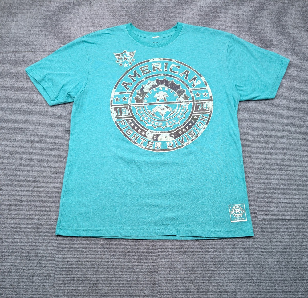 American Fighter Shirt Mens 2XL Blue Graphic MMA Logo Athleisure Gym Y2K AOP